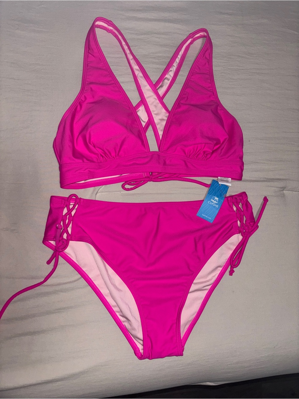 Cupshe Hot Pink Crisscross Bikini Set